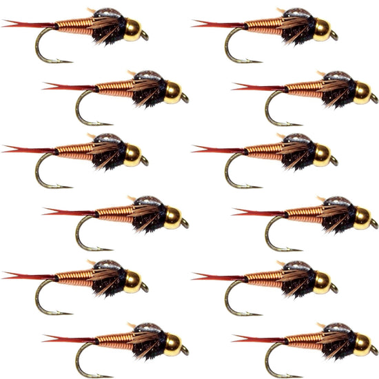 Tungsten Bead Head Copper John Nymph 1 Dozen Fly Fishing Flies - Hook Size 14 - Hazy Fly Fishing