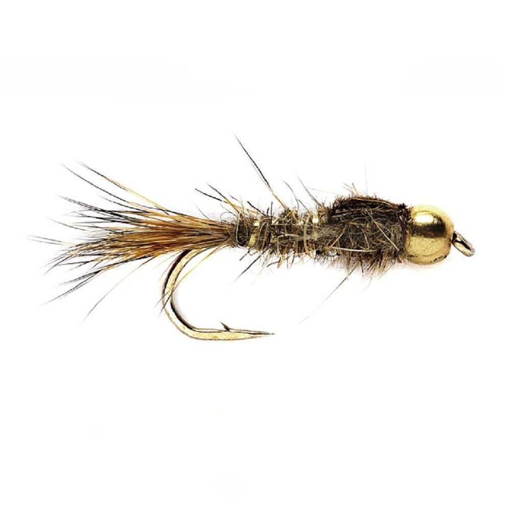 Tungsten Bead Head Gold Ribbed Hare's Ear Trout Fly - Nymph Wet Fly - 6 Flies Hook Size 18 - Hazy Fly Fishing