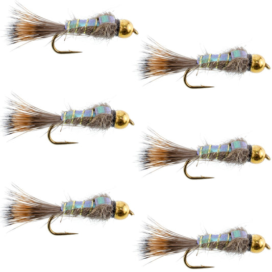 Tungsten Bead Head Nymph Fly Fishing Flies - Flashback Gold Ribbed Hare's Ear Trout Fly - Nymph Wet Fly - 6 Flies Hook Size 12 - Hazy Fly Fishing