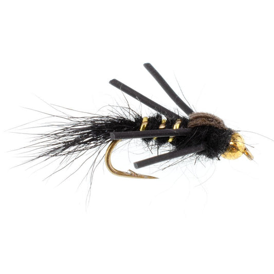 Tungsten Bead Head Rubber Legs Black Gold - Ribbed Hare's Ear Trout Fly Nymph - 6 Flies Hook Size 14 - Hazy Fly Fishing