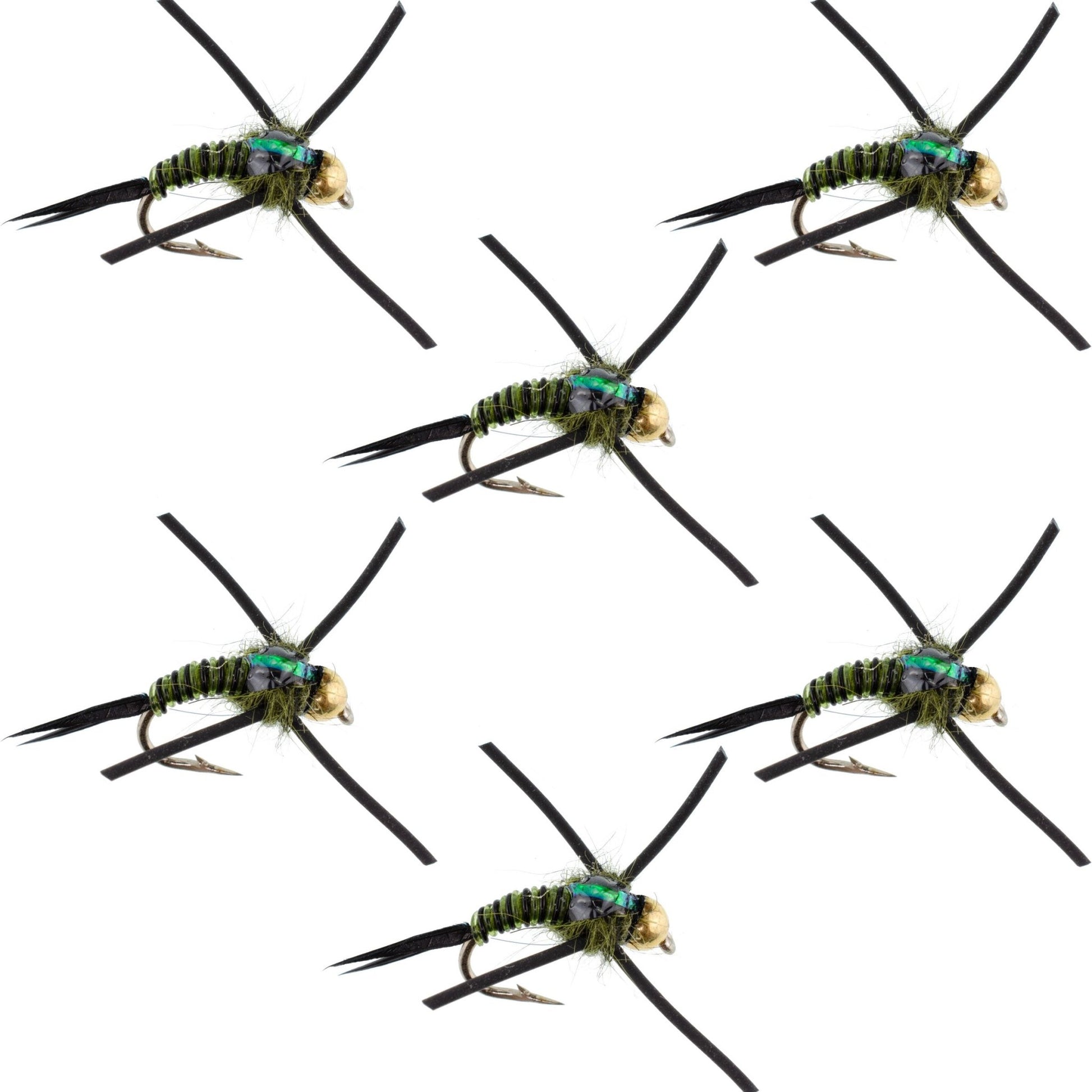 Tungsten Bead Head Rubber Legs Black Olive Zebra Copper John Nymph Fly Fishing Flies - Set of 6 Flies Hook Size 12 - Hazy Fly Fishing
