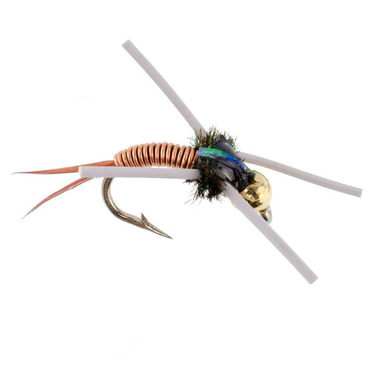 Tungsten Bead Head Rubber Legs Copper John Nymph Fly Fishing Flies - Set of 6 Flies Hook Size 14 - Hazy Fly Fishing