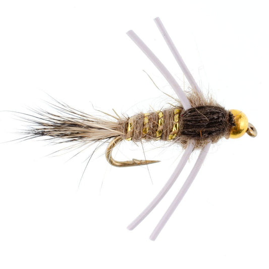 Tungsten Bead Head Rubber Legs Natural Gold - Ribbed Hare's Ear Trout Fly Nymph - 6 Flies Hook Size 14 - Hazy Fly Fishing