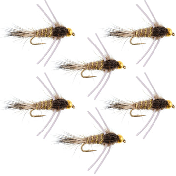 Tungsten Bead Head Rubber Legs Natural Gold - Ribbed Hare's Ear Trout Fly Nymph - 6 Flies Hook Size 14 - Hazy Fly Fishing