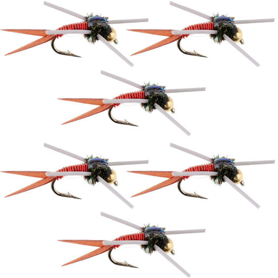 Tungsten Bead Head Rubber Legs Red Copper John Nymph Fly Fishing Flies - Set of 6 Flies Hook Size 16 - Hazy Fly Fishing