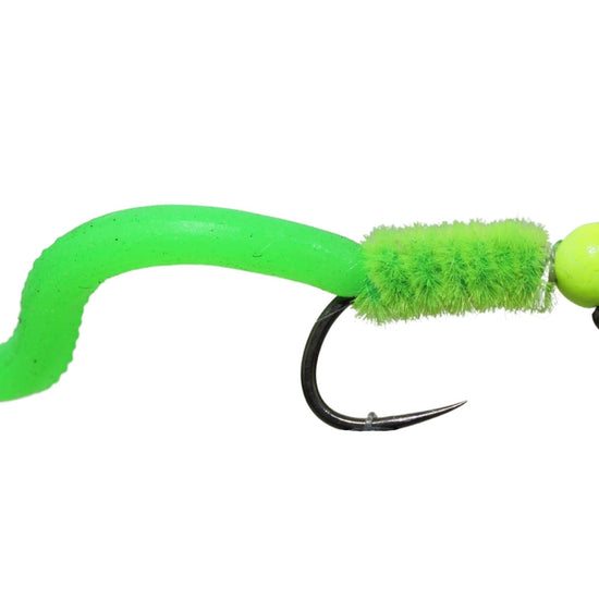 Tungsten Bead Head Squirmy Worm, Size 12 | Chartreuse | Qty. 6 | Wild Water Fly Fishing - Hazy Fly Fishing