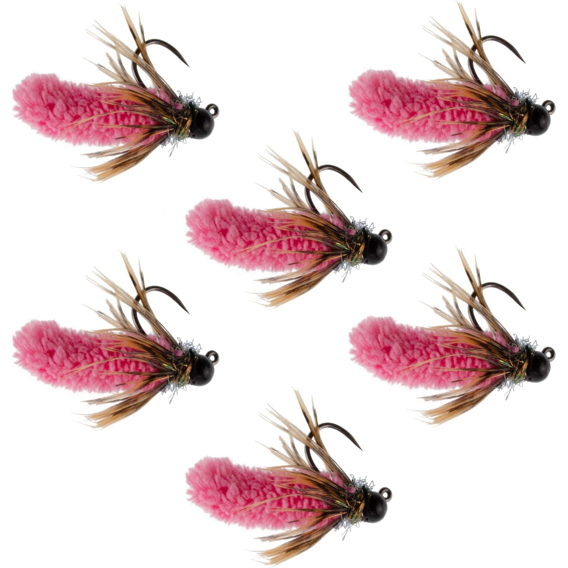 Tungsten Bead Hot Pink Mop Fly Tactical Jig Czech Euro Nymph Barbless Fly 6 Flies - Size 14 - Hazy Fly Fishing