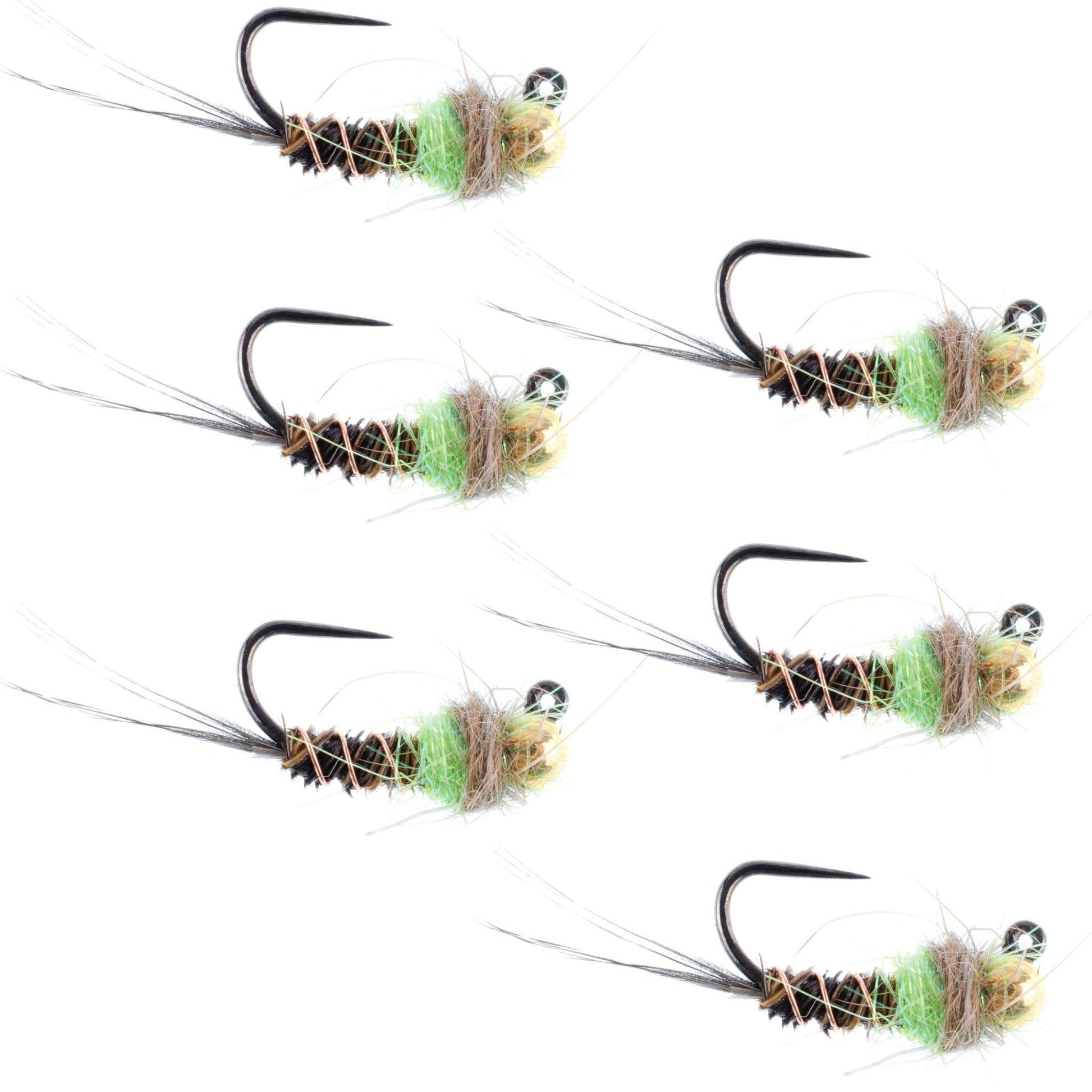 Tungsten Bead Hot Spot Pheasant Tail Tactical Jig Chartreuse Czech Nymph Euro Nymphing Fly - 6 Flies Size 12 - Hazy Fly Fishing
