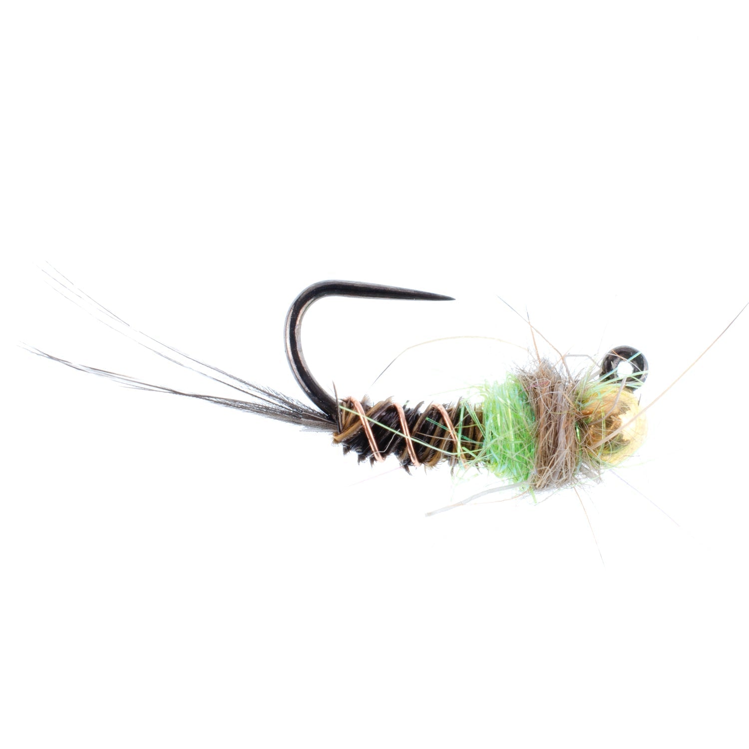 Tungsten Bead Hot Spot Pheasant Tail Tactical Jig Chartreuse Czech Nymph Euro Nymphing Fly - 6 Flies Size 16 - Hazy Fly Fishing