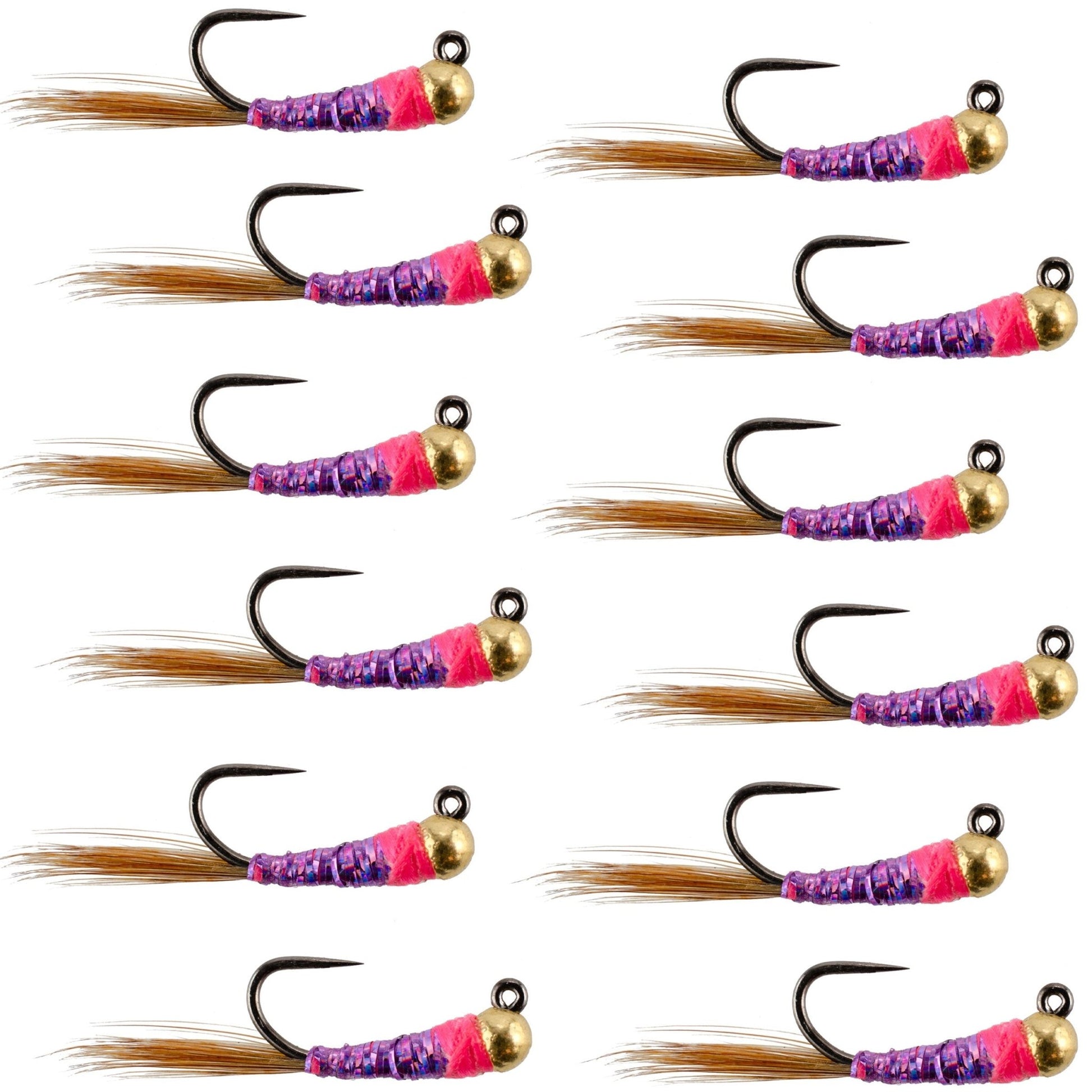 Tungsten Bead Hot Spot Purple Perdigon Tactical Jig Spanish Czech Euro Nymph Fly - 1 Dozen Flies Size 18 - Hazy Fly Fishing