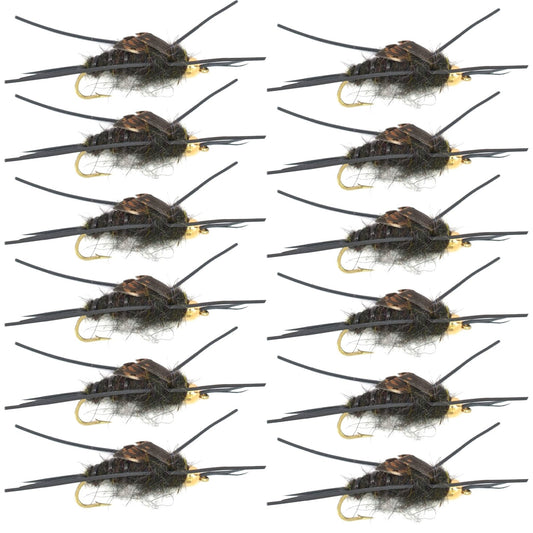 Tungsten Bead Kaufmann's Black Stone Fly with Rubber Legs - Stonefly Wet Fly - 1 Dozen Flies Hook Size 10 - Hazy Fly Fishing