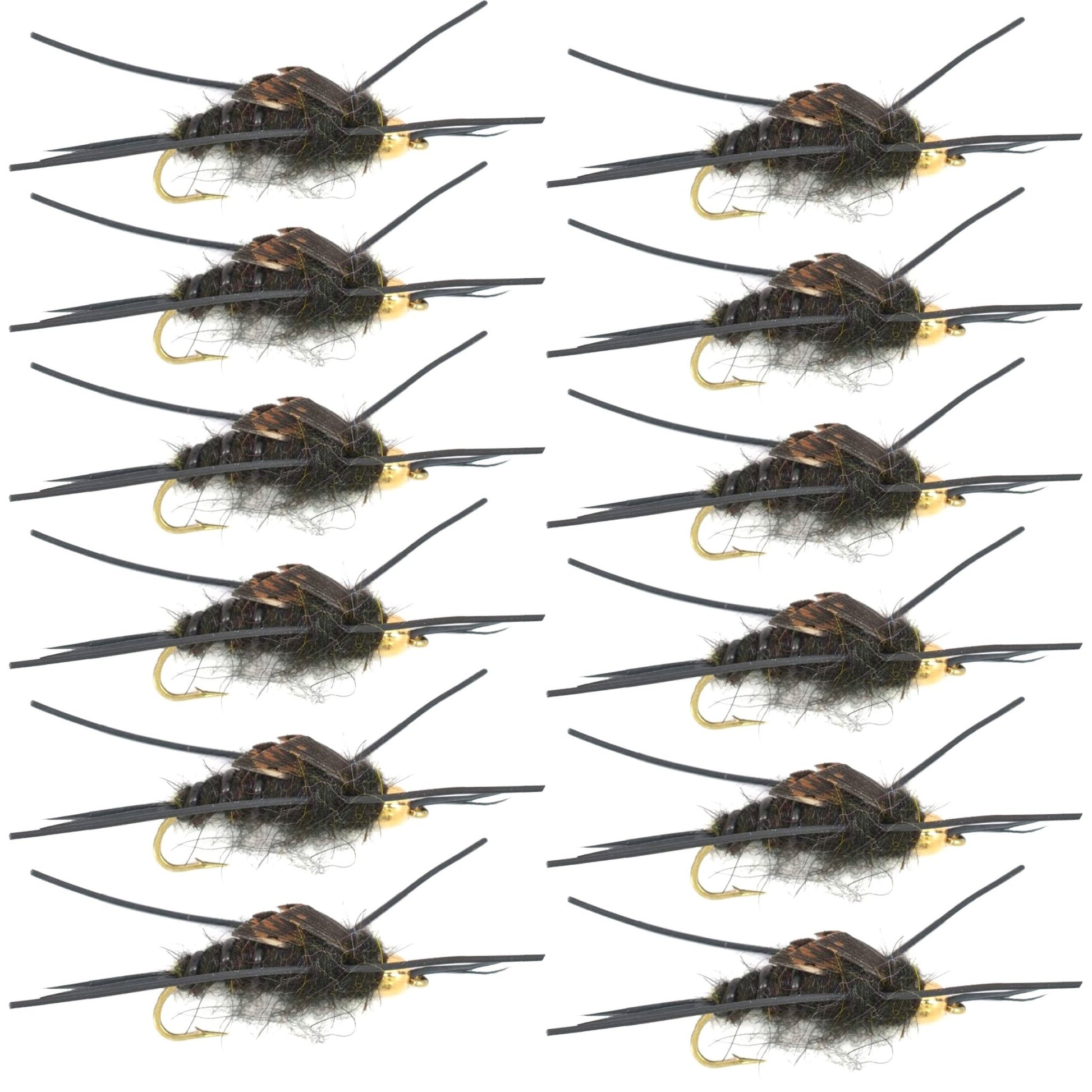 Tungsten Bead Kaufmann's Black Stone Fly with Rubber Legs - Stonefly Wet Fly - 1 Dozen Flies Hook Size 8 - Hazy Fly Fishing