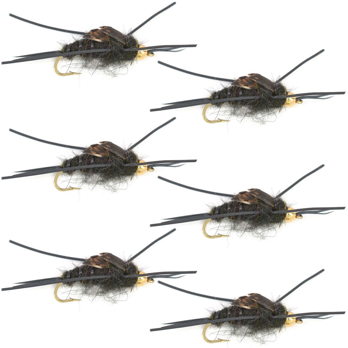 Tungsten Bead Kaufmann's Black Stone Fly with Rubber Legs - Stonefly Wet Fly - 6 Flies Hook Size 8 - Hazy Fly Fishing