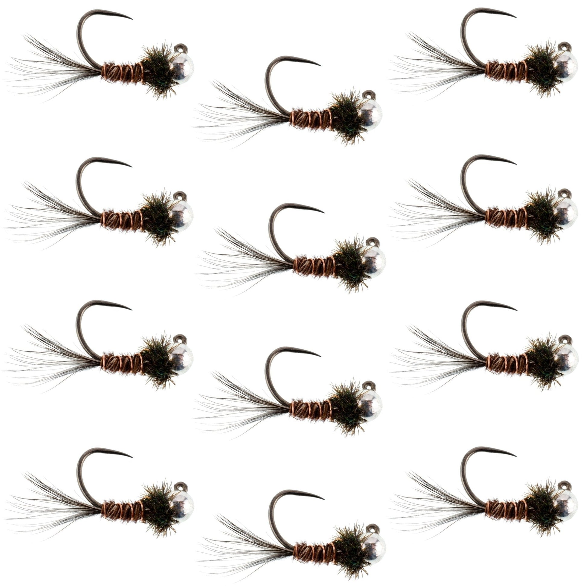 Tungsten Bead Pheasant Tail Tactical Jig Czech Nymph Euro Nymphing Fly - 1 Dozen Flies Size 16 - Hazy Fly Fishing