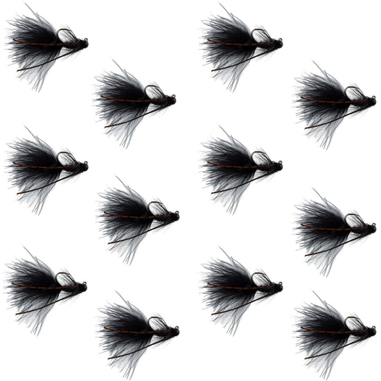 Tungsten Bead Tactical Black Mini Bugger Czech Nymph Euro Nymphing Fly - 1 Dozen Flies Size 12 - Hazy Fly Fishing
