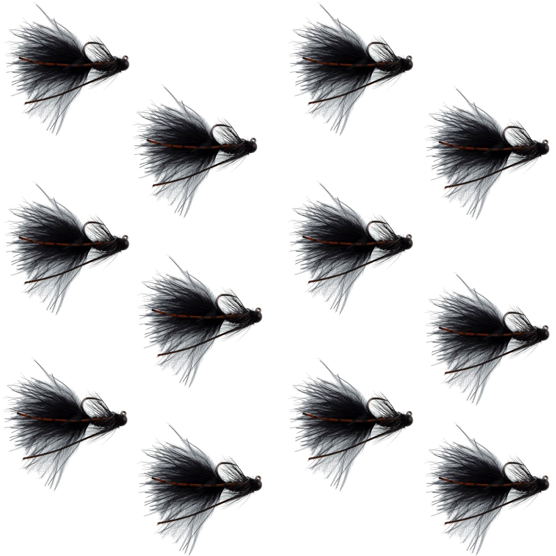 Tungsten Bead Tactical Black Mini Bugger Czech Nymph Euro Nymphing Fly - 1 Dozen Flies Size 12 - Hazy Fly Fishing