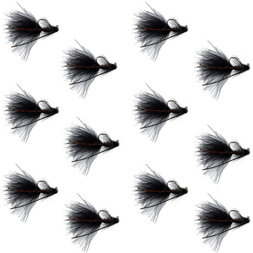 Tungsten Bead Tactical Black Mini Bugger Czech Nymph Euro Nymphing Fly - 1 Dozen Flies Size 12 - Hazy Fly Fishing