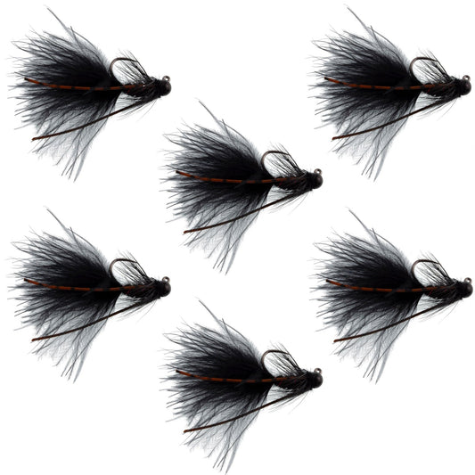 Tungsten Bead Tactical Black Mini Bugger Czech Nymph Euro Nymphing Fly - 6 Flies Size 8 - Hazy Fly Fishing