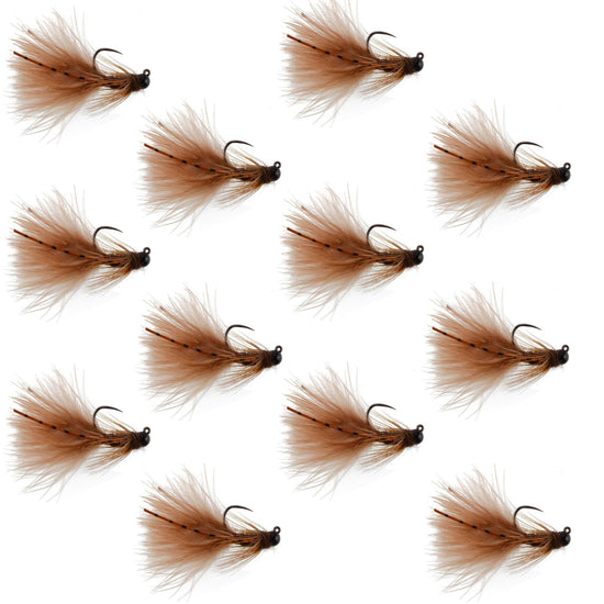 Tungsten Bead Tactical Brown Mini Bugger Czech Nymph Euro Nymphing Fly - 1 Dozen Flies Size 12 - Hazy Fly Fishing