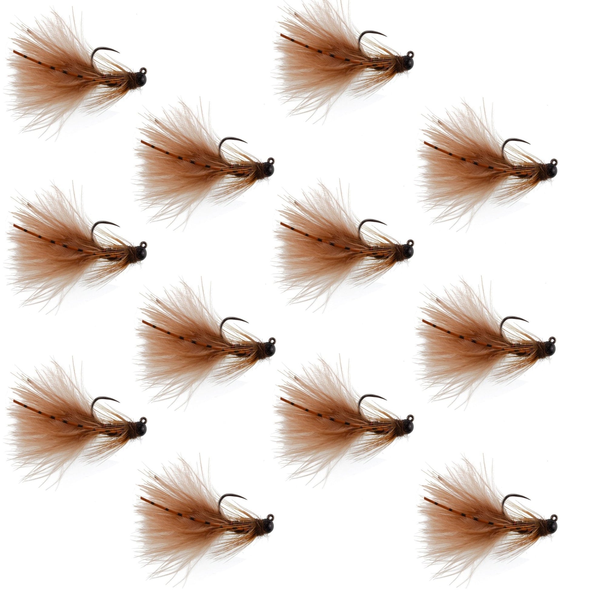 Tungsten Bead Tactical Brown Mini Bugger Czech Nymph Euro Nymphing Fly - 1 Dozen Flies Size 12 - Hazy Fly Fishing