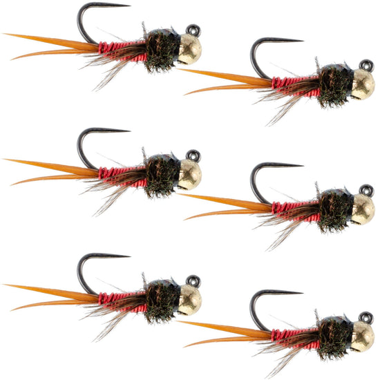 Tungsten Bead Tactical Jig Copper John Red Czech Nymph Euro Nymphing Fly - 6 Flies Size 12 - Hazy Fly Fishing