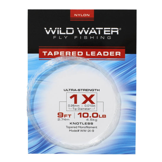 Wild Water Fly Fishing 9' Tapered Nylon Monofilament Leader 1X, 6 Pack - Hazy Fly Fishing
