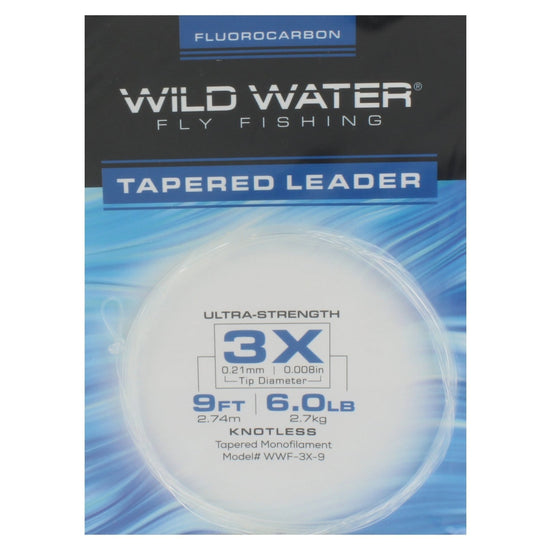 Wild Water Fly Fishing Fluorocarbon Leader 3X, 9', 3 Pack - Hazy Fly Fishing