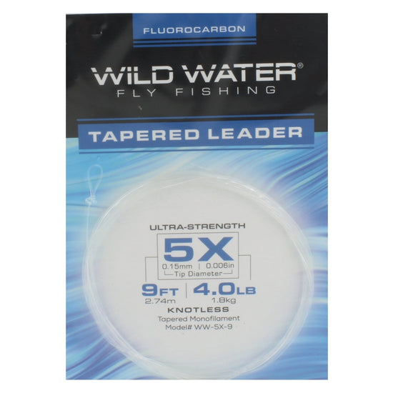 Wild Water Fly Fishing Fluorocarbon Leader 5X, 9', 3 Pack - Hazy Fly Fishing