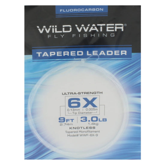 Wild Water Fly Fishing Fluorocarbon Leader 6X, 9', 3 Pack - Hazy Fly Fishing