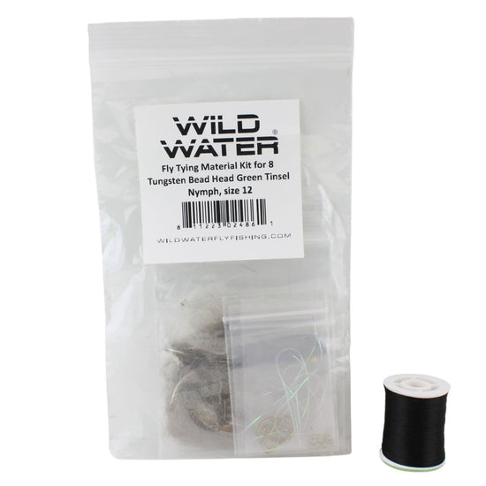 Wild Water Fly Fishing Fly Tying Material Kit, Tungsten Bead Head Green Tinsel Nymph - Hazy Fly Fishing