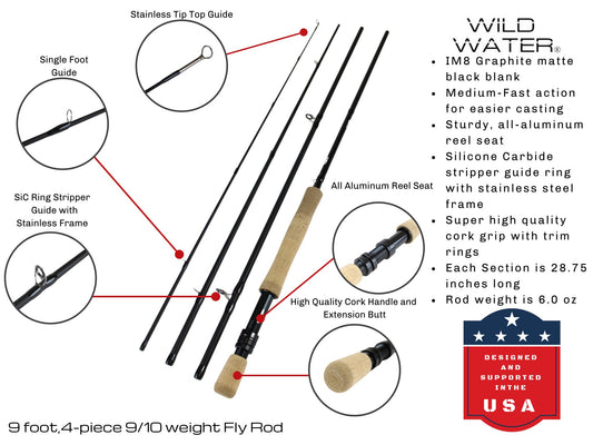 Wild Water Fly Fishing Kit, 9' 9/10 Weight Rod and Reel Package - Hazy Fly Fishing