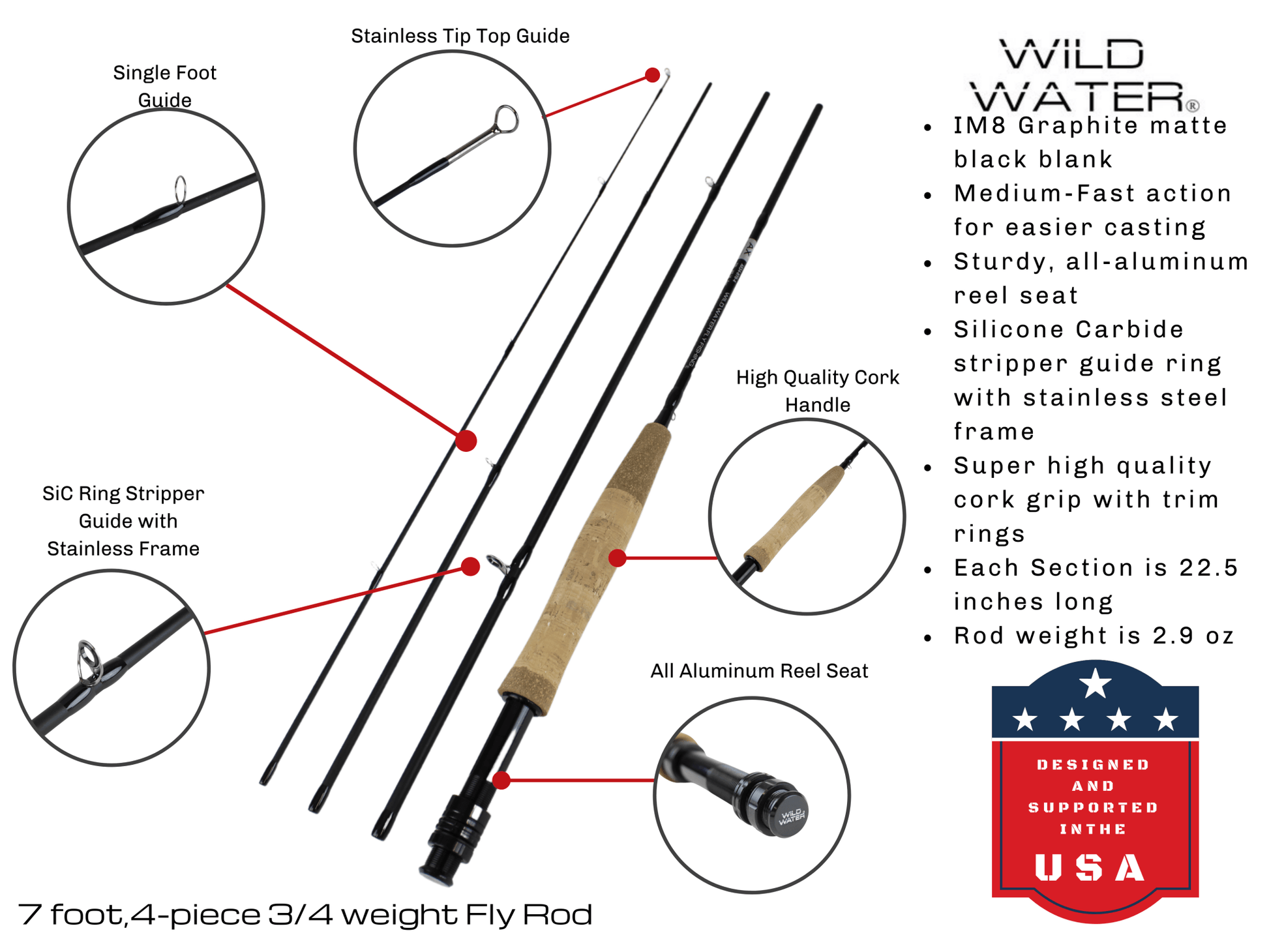 Wild Water Standard Fly Fishing Combo, 7 ft 3/4 wt Rod - Hazy Fly Fishing