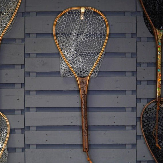 XL 18"x14" - Rainbow Trout Engraved - Natural Fly Fishing Traditional Landing Net - Handcrafted & Made in USA - Hazy Fly Fishing