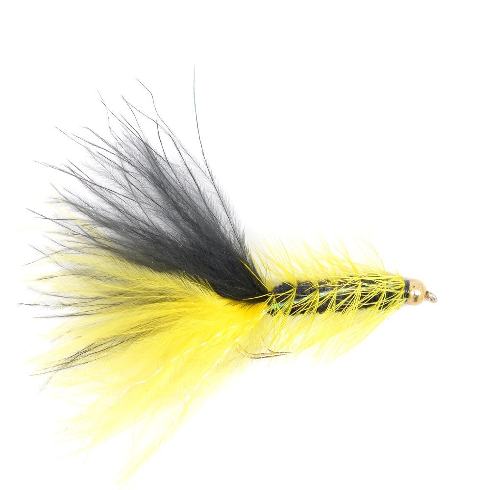 Yellow Black Bead Head Crystal Woolly Bugger Classic Streamer Flies - Set of 6 Trout Fly Fishing Flies - Hook Size 4 - Hazy Fly Fishing