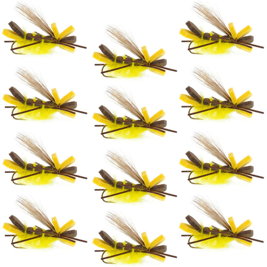 Yellow Godzilla Hopper - Foam Grasshopper or Adult Salmonfly Fly Pattern - 1 Dozen Flies Hook Size 10 - Hazy Fly Fishing