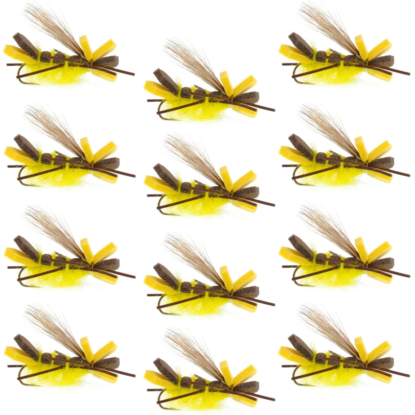 Yellow Godzilla Hopper - Foam Grasshopper or Adult Salmonfly Fly Pattern - 1 Dozen Flies Hook Size 10 - Hazy Fly Fishing