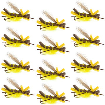 Yellow Godzilla Hopper - Foam Grasshopper or Adult Salmonfly Fly Pattern - 1 Dozen Flies Hook Size 10 - Hazy Fly Fishing