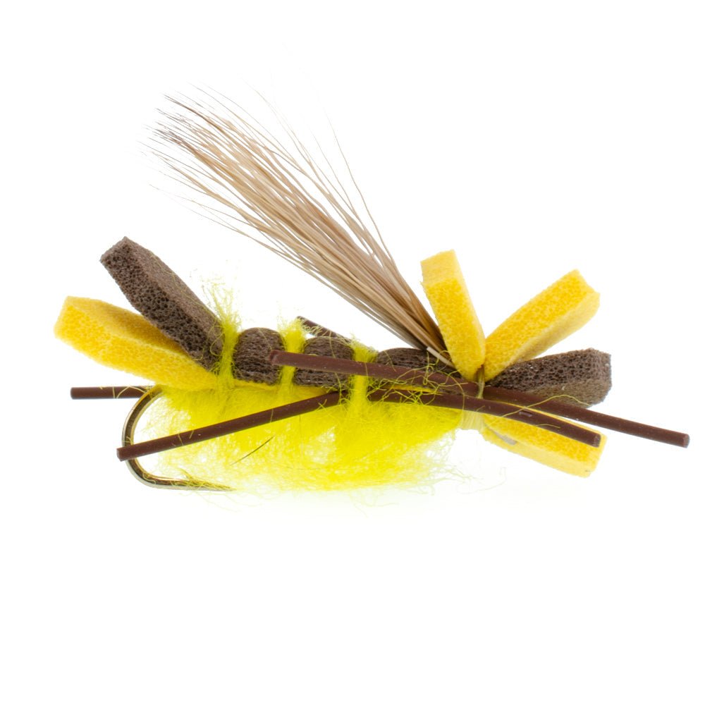 Yellow Godzilla Hopper - Foam Grasshopper or Adult Salmonfly Fly Pattern - 1 Dozen Flies Hook Size 10 - Hazy Fly Fishing