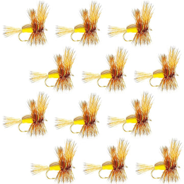 Yellow Humpy Classic Hair Wing Dry Fly - 1 Dozen Flies Hook Size 16 - Hazy Fly Fishing