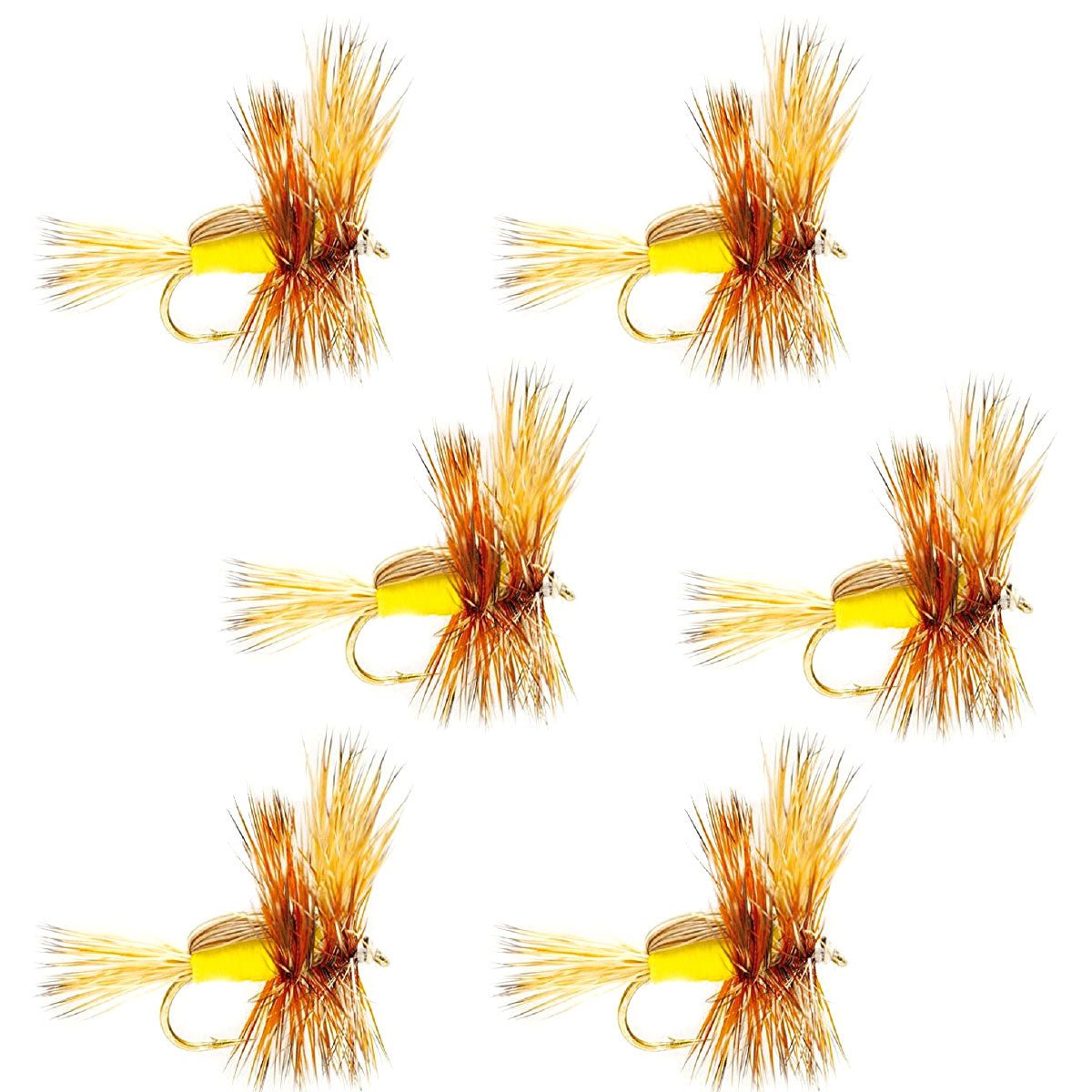 Yellow Humpy Classic Hair Wing Dry Fly - 6 Flies Hook Size 12 - Hazy Fly Fishing