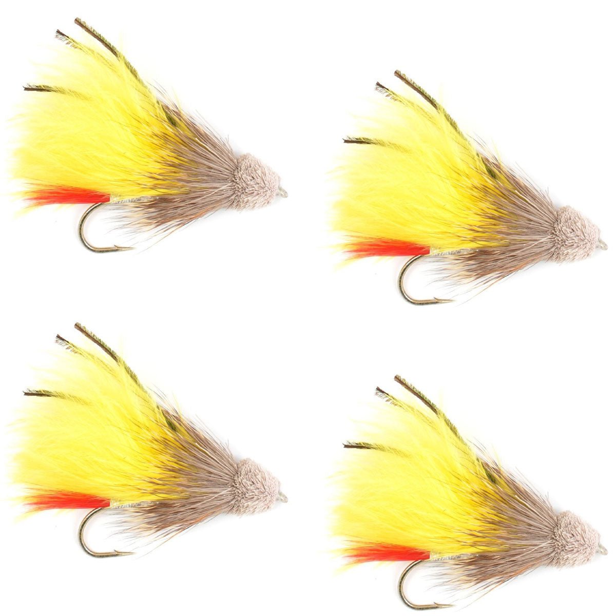 Yellow Marabou Muddler Minnow Streamer Flies - 4 Fly Fishing Flies - Hook Size 8 - Hazy Fly Fishing