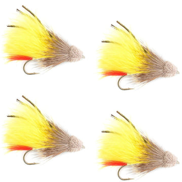 Yellow Marabou Muddler Minnow Streamer Flies - 4 Fly Fishing Flies - Hook Size 8 - Hazy Fly Fishing