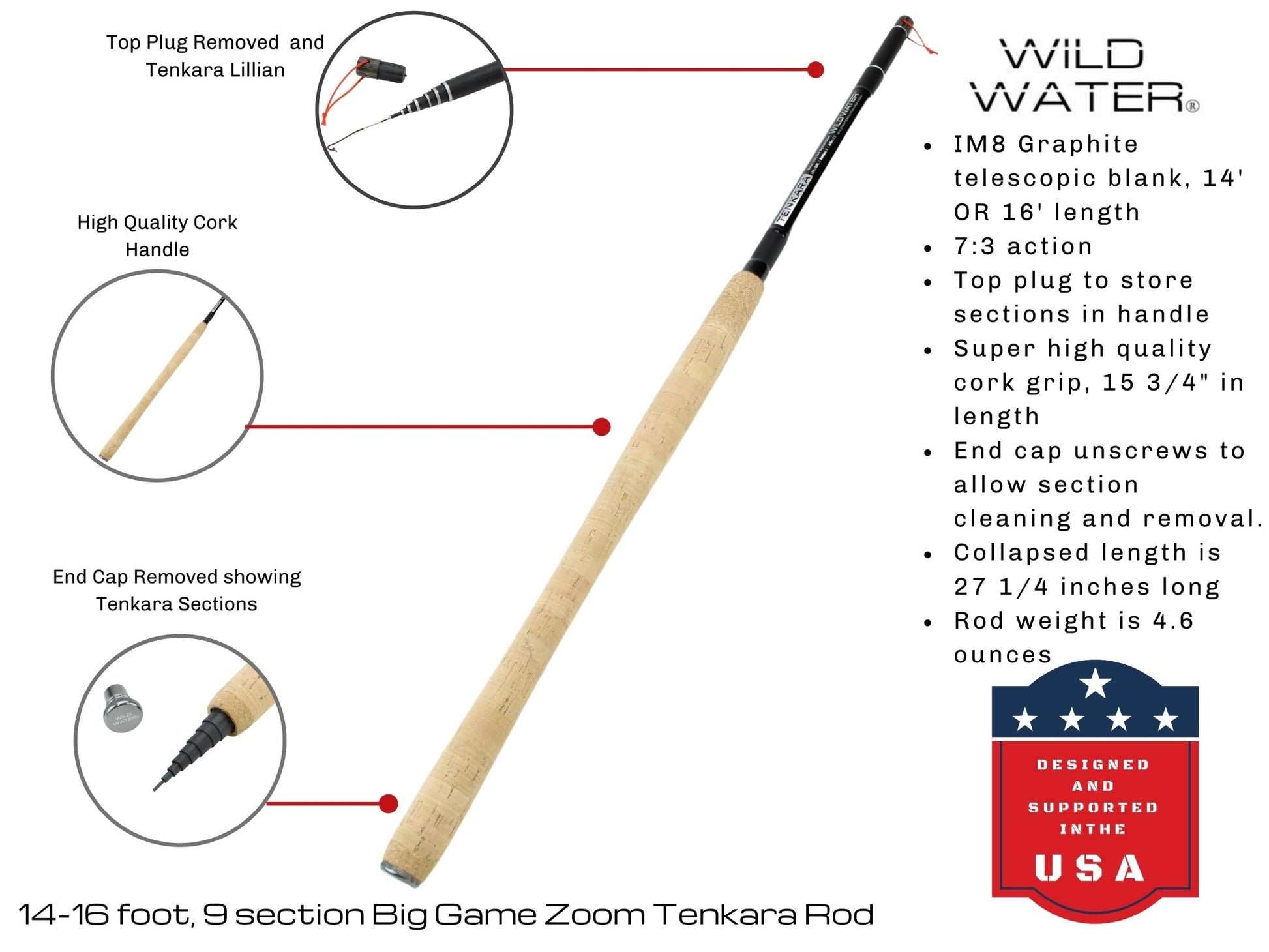 14' - 16' Big Game Zoom Tenkara Rod | Wild Water Fly Fishing - Hazy Fly Fishing