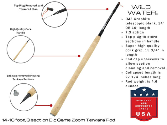 14' - 16' Big Game Zoom Tenkara Rod | Wild Water Fly Fishing - Hazy Fly Fishing