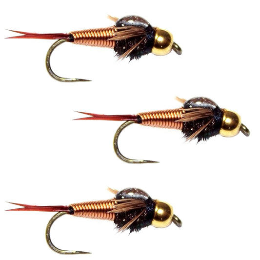 3 Pack Barbless Bead Head Copper John Nymph Fly Fishing Flies - Hook Size 14 - Hazy Fly Fishing