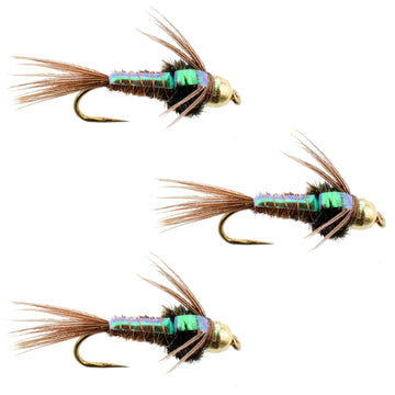 3 Pack Barbless Bead Head Flashback Pheasant Tail Nymph Flies Hook Size 14 - Hazy Fly Fishing