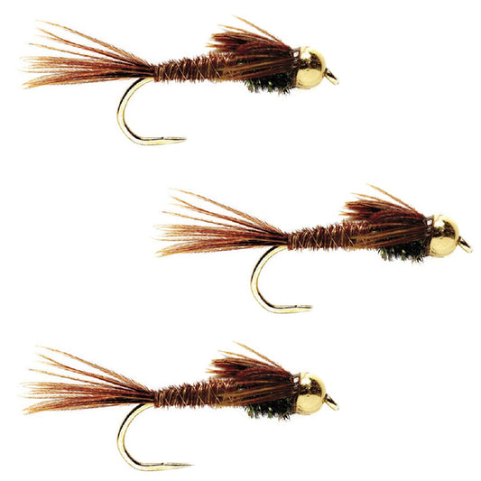 3 Pack Barbless Bead Head Pheasant Tail Nymph Fly Hook Size 16 - Hazy Fly Fishing