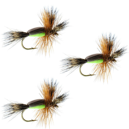 3 Pack Barbless Chartreuse Humpy Classic Hair Wing Dry Fly - Hook Size 10 - Hazy Fly Fishing
