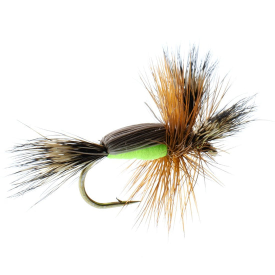 3 Pack Barbless Chartreuse Humpy Classic Hair Wing Dry Fly - Hook Size 16 - Hazy Fly Fishing