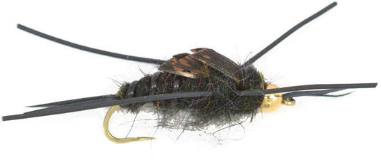 3 Pack Barbless Gold Bead Kaufmann's Black Stone Fly with Rubber Legs - Stonefly Wet Fly - Hook Size 10 - Hazy Fly Fishing